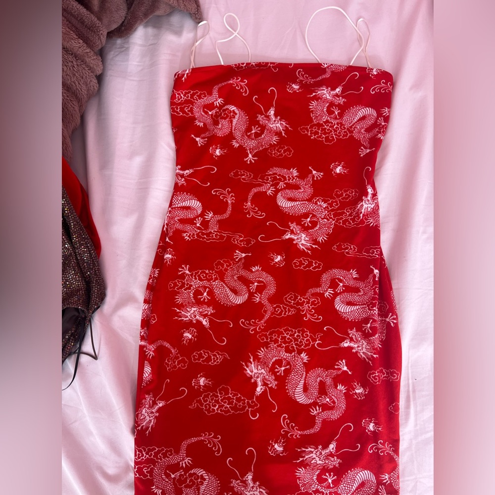 Red dragon design dress